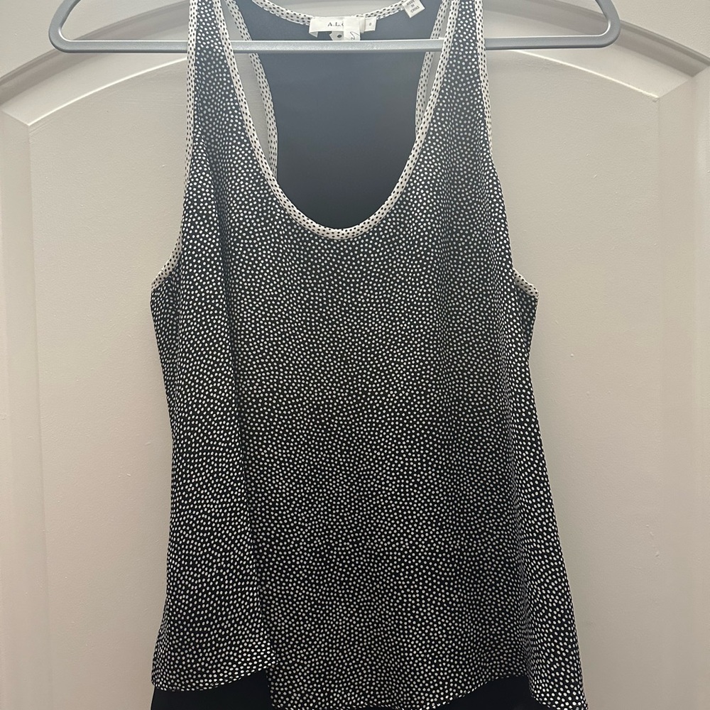 A.L.C. Black and White Dotted Tank Top